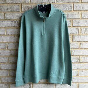 Lands' End Long Sleeve 1/4 Zip Bedford Rib Gray/Blue Sweatshirt Men's Size XL